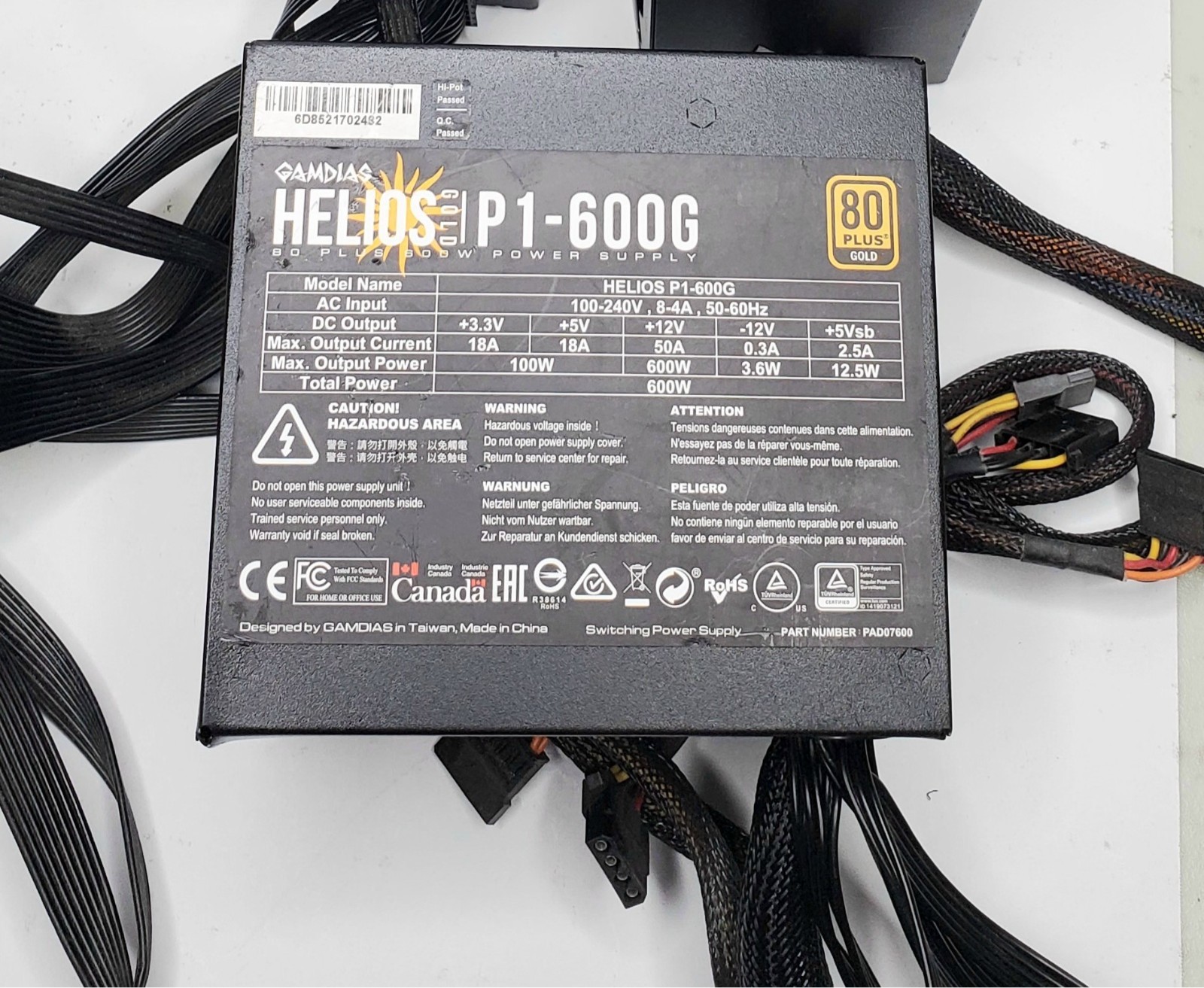Gamdias Helios Gold P1 - 600G Power Supply (HELIOS P1-600G)- TESTED