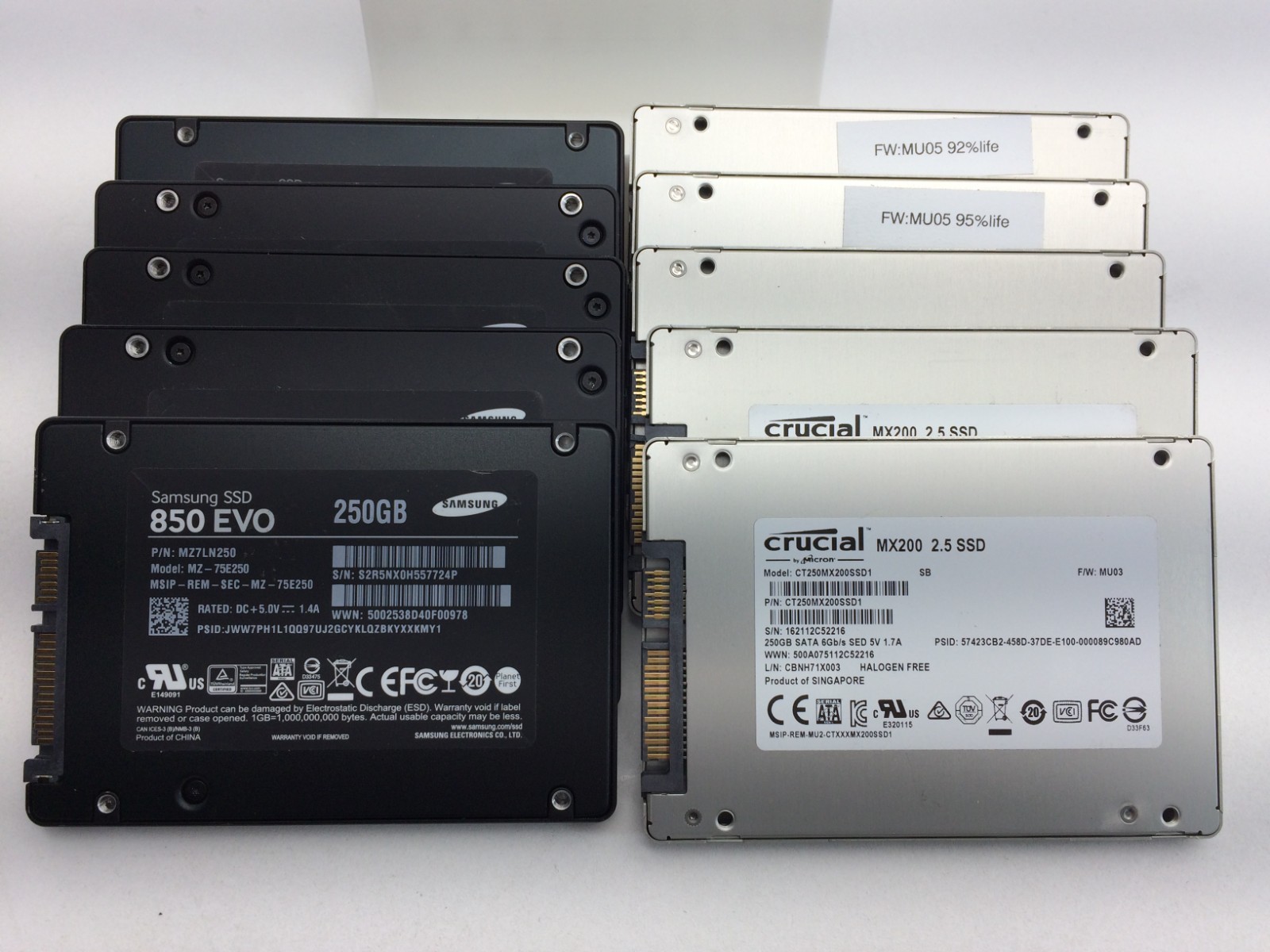 Lot of 10: 250GB SSD 2.5" SATA Solid State drives major brands Replace 256GB