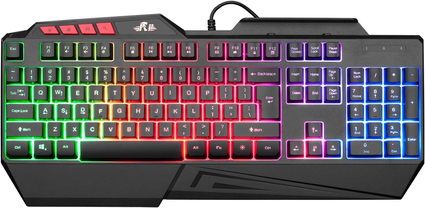 Rii RK202T RGB Wired Gaming Keyboard Mechanical-Feel Full Size USB PC CARC202T