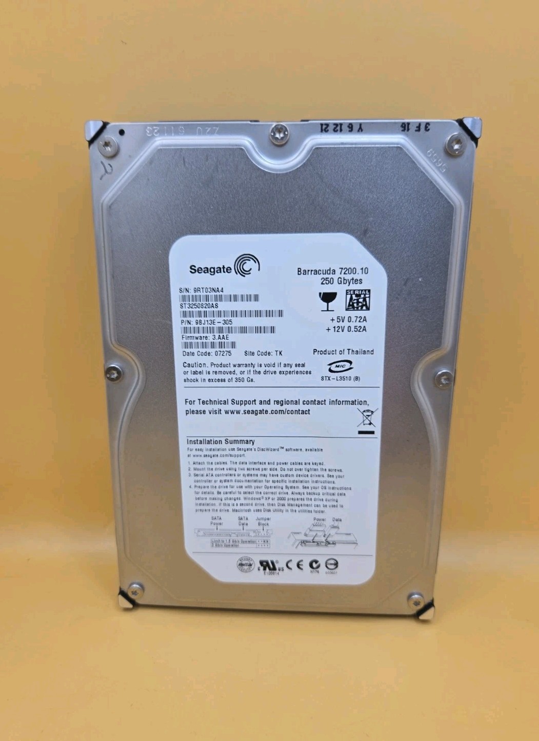 Seagate Barracuda 7200.10 250GB ST3250820AS 7200RPM PATA IDE 3.5" HDD Hard Drive