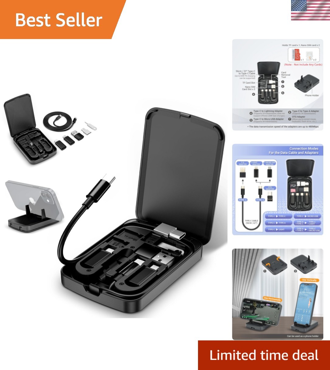 Travel-Friendly USB Adapter Kit with 22" Cable for Fast Data Transfer & Charging