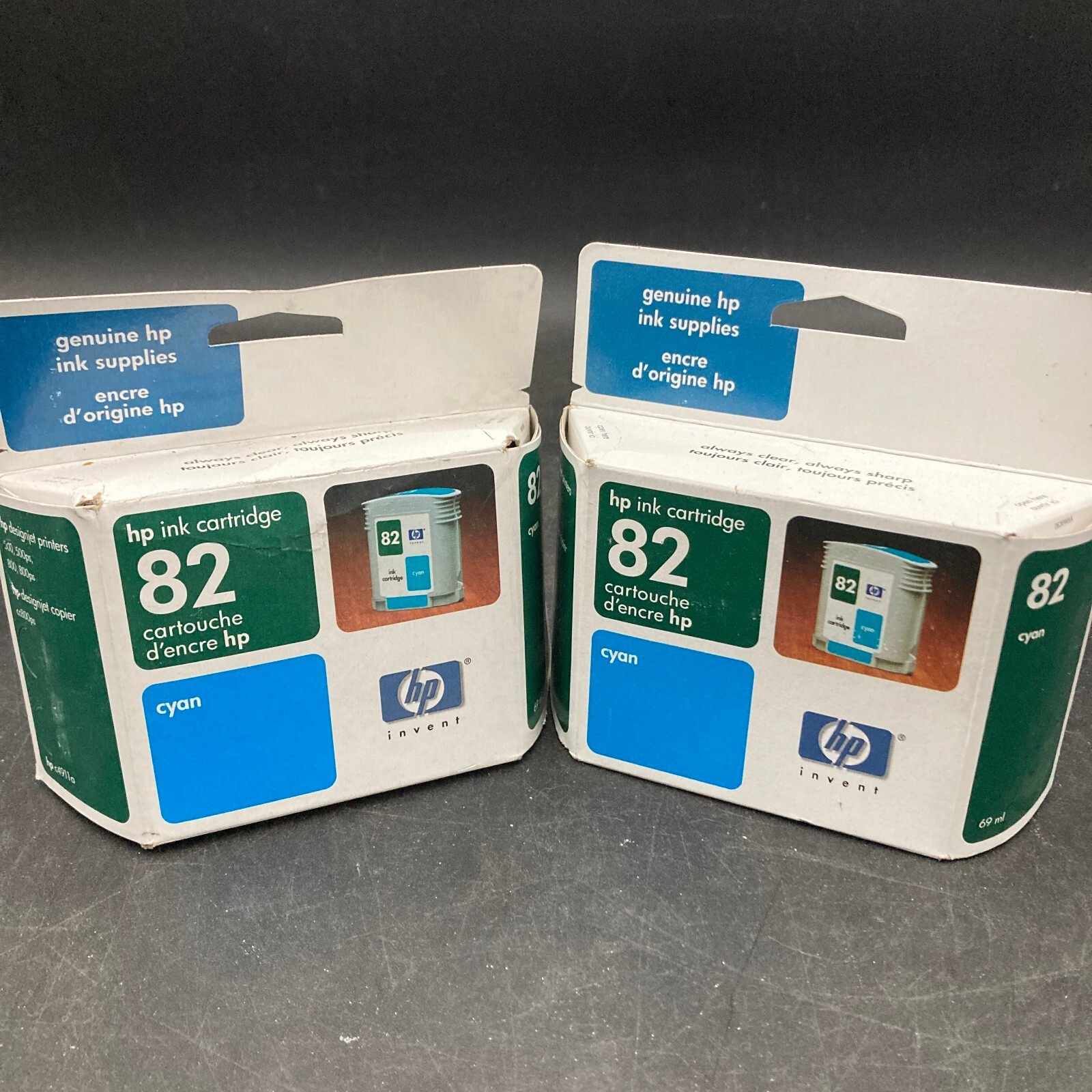 Two Genuine HP 82 Cyan Inkjet Cartridges New Sealed Exp 2005/2006