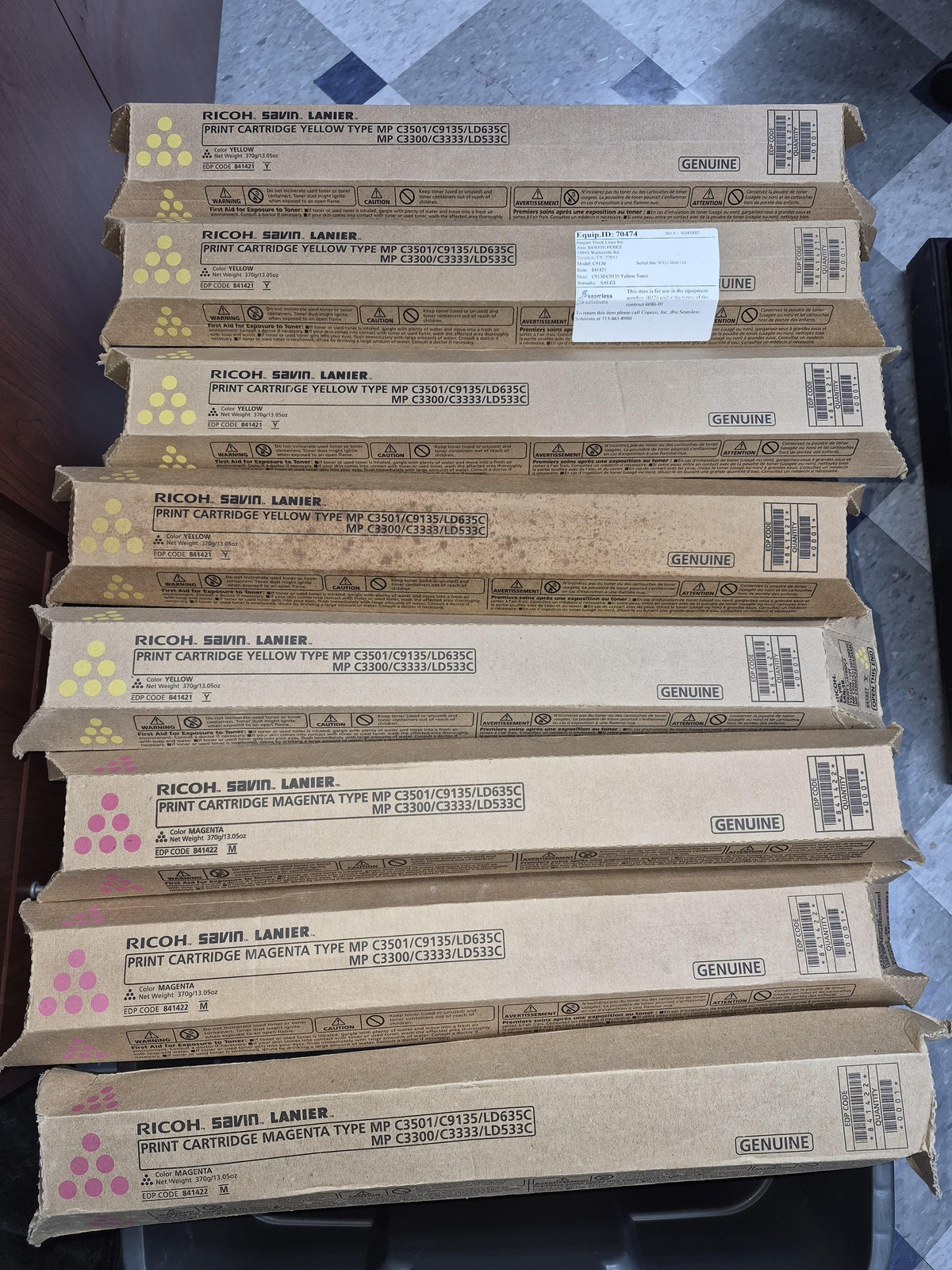 Genuine Set of 8 Ricoh MP C3501 841421/22/23 3M 5 Y Toners Ricoh/Savin/Lanier