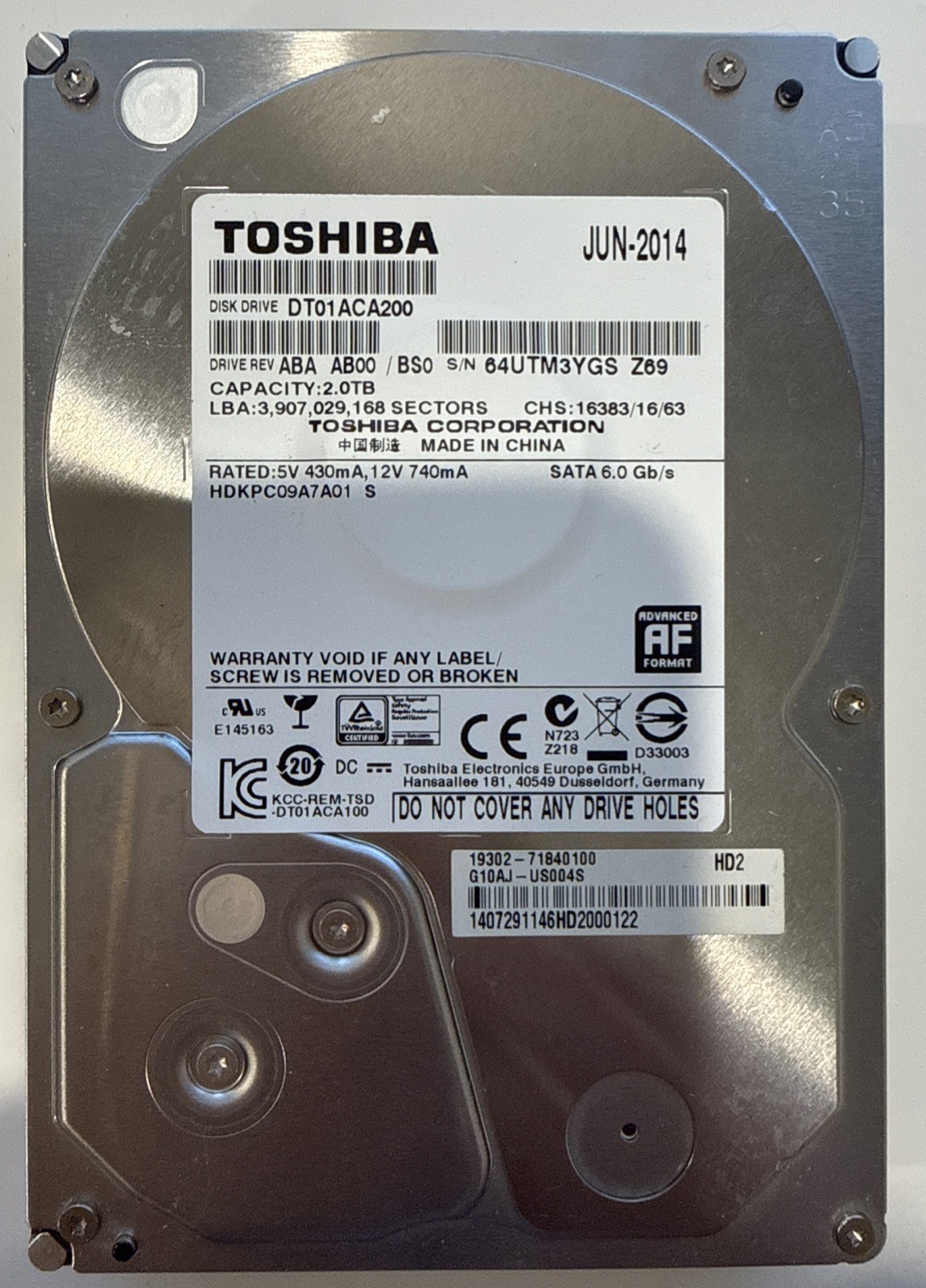 Toshiba 2T 2 TB DT01ACA200 SATA HDD Hard Drive 