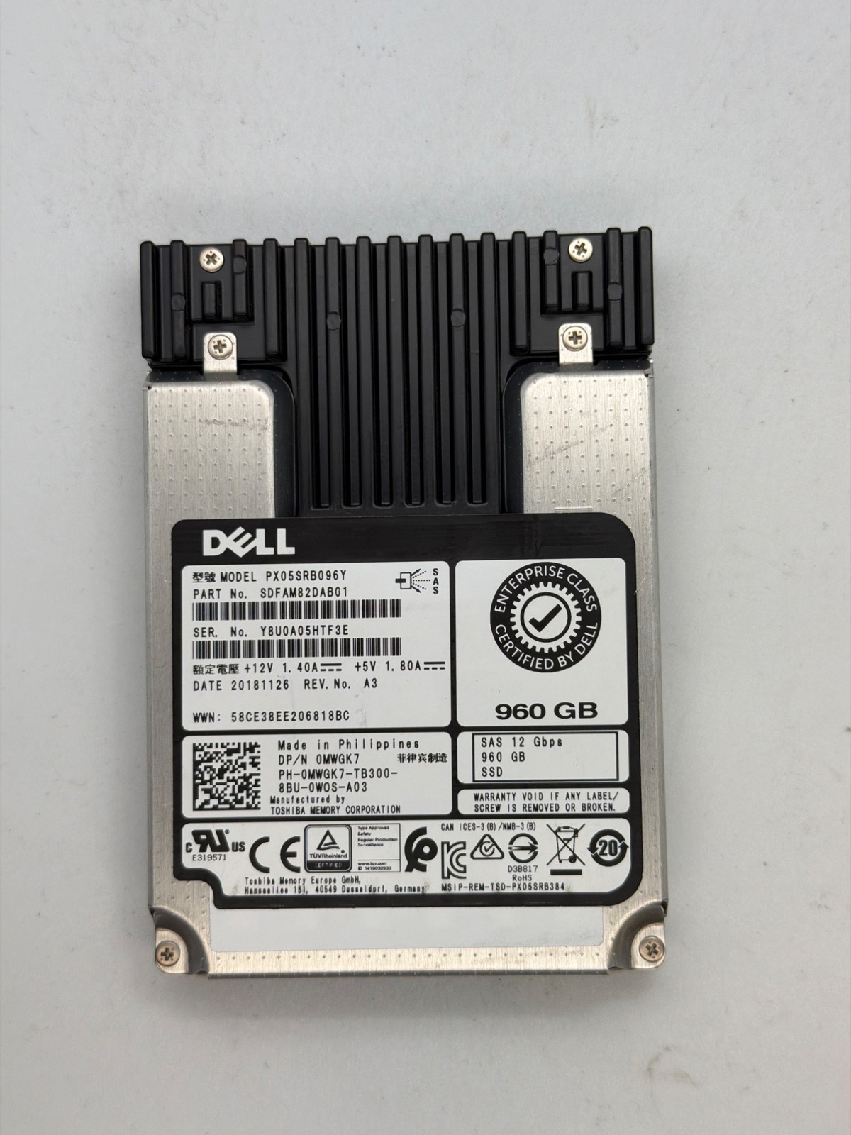 Dell PX05SRB096Y 960GB SAS 12Gb/s 2.5" SSD | 70% Health | 0MWGK7 | SDFAM82DAB01