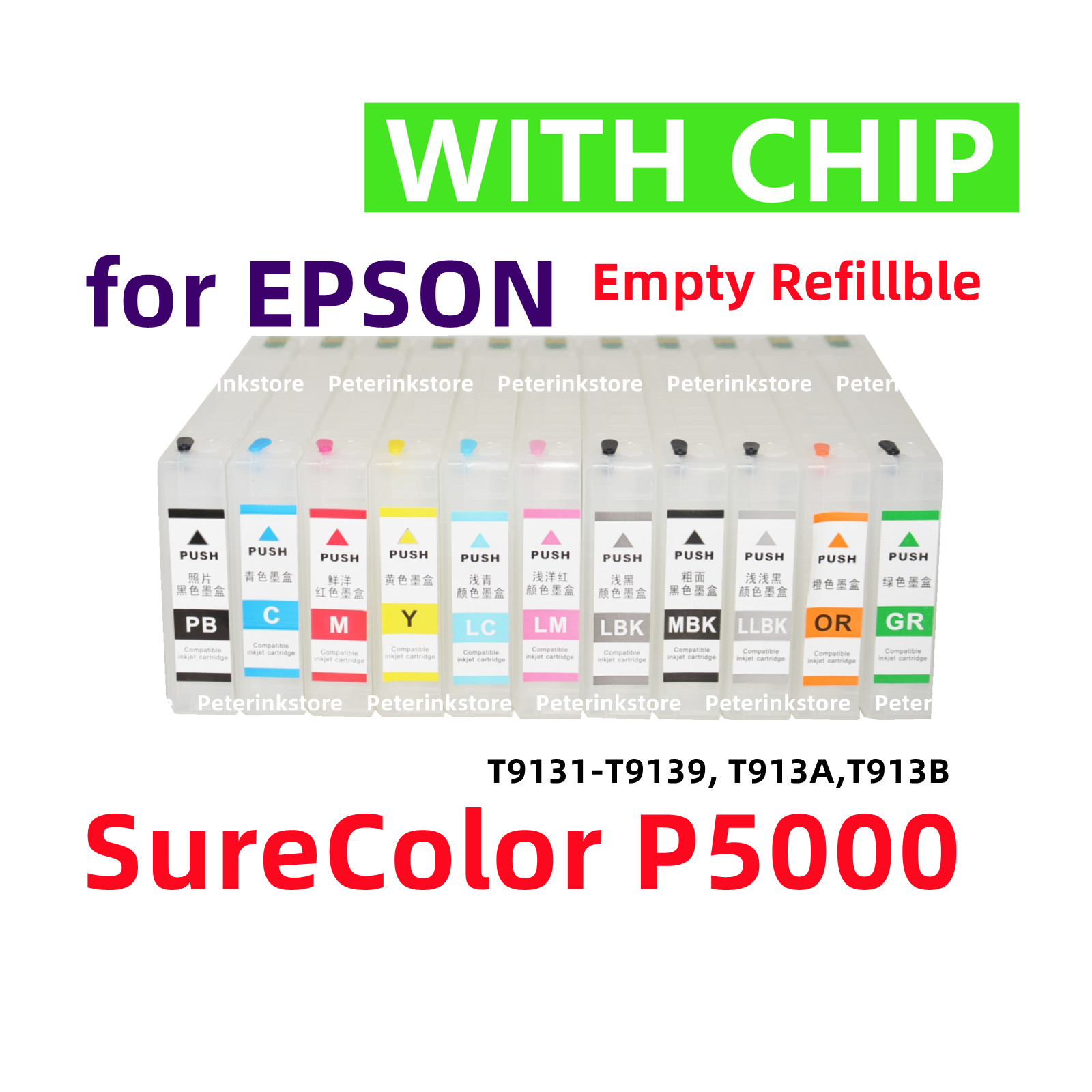 11 Empty Refillable Ink Cartridge for SureColor SC P5000 Printer T913 913