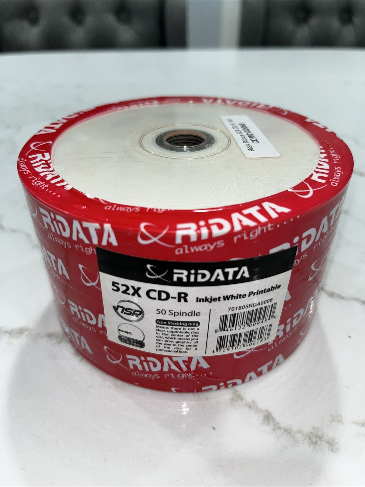 New 50 RIDATA Blank 52X CD-R CDR White Inkjet Printable Media Disc CDM01X0068
