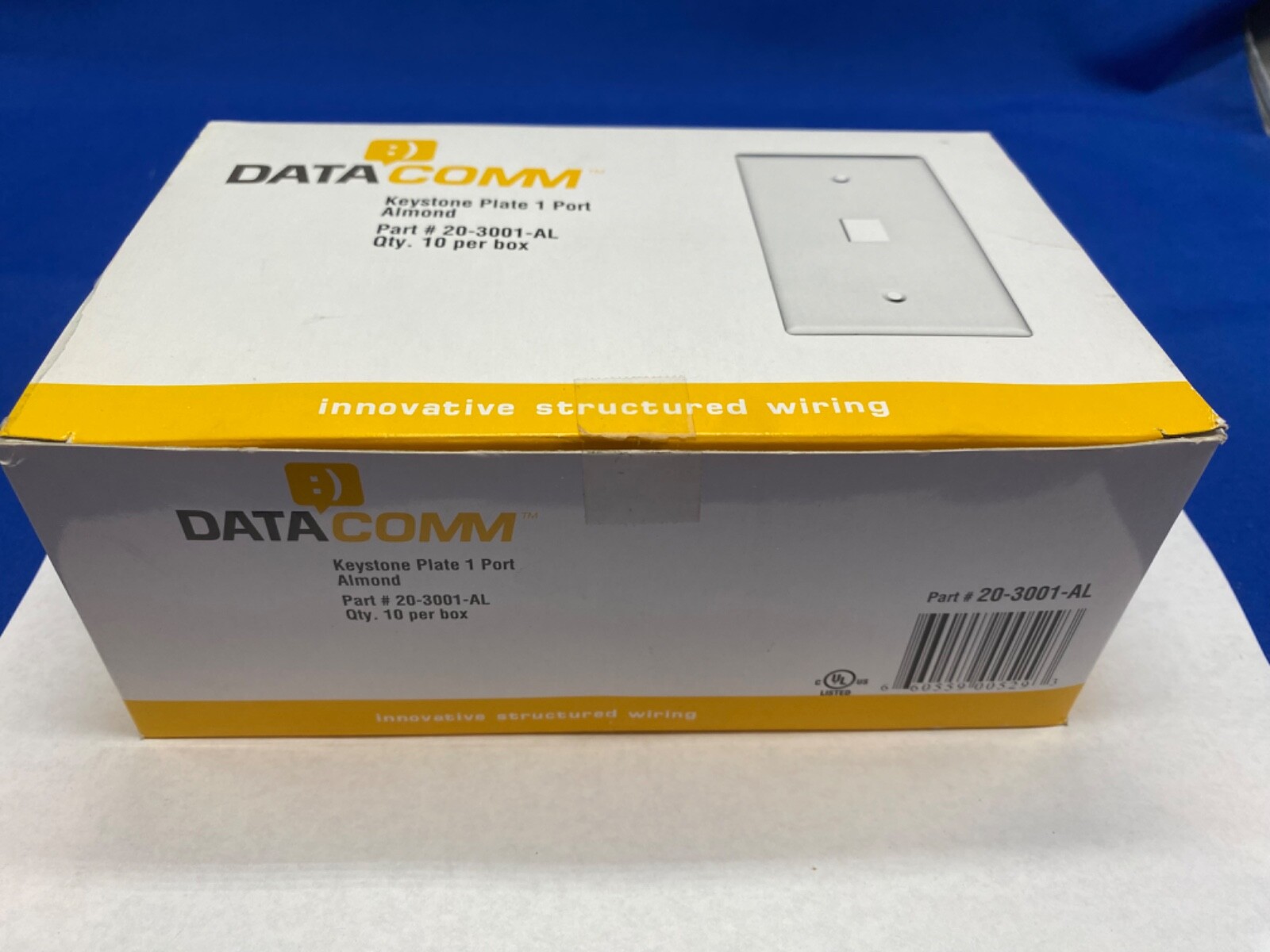 DATACOMM qty 10 box lot, keystone plate 1 port almond 20-3001-AL