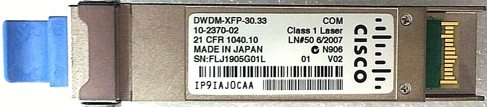 Cisco 10GBase DWDM XFP Transceiver,ch.59,1530.33nm, 80km; Part #DWDM-XFP-30.33