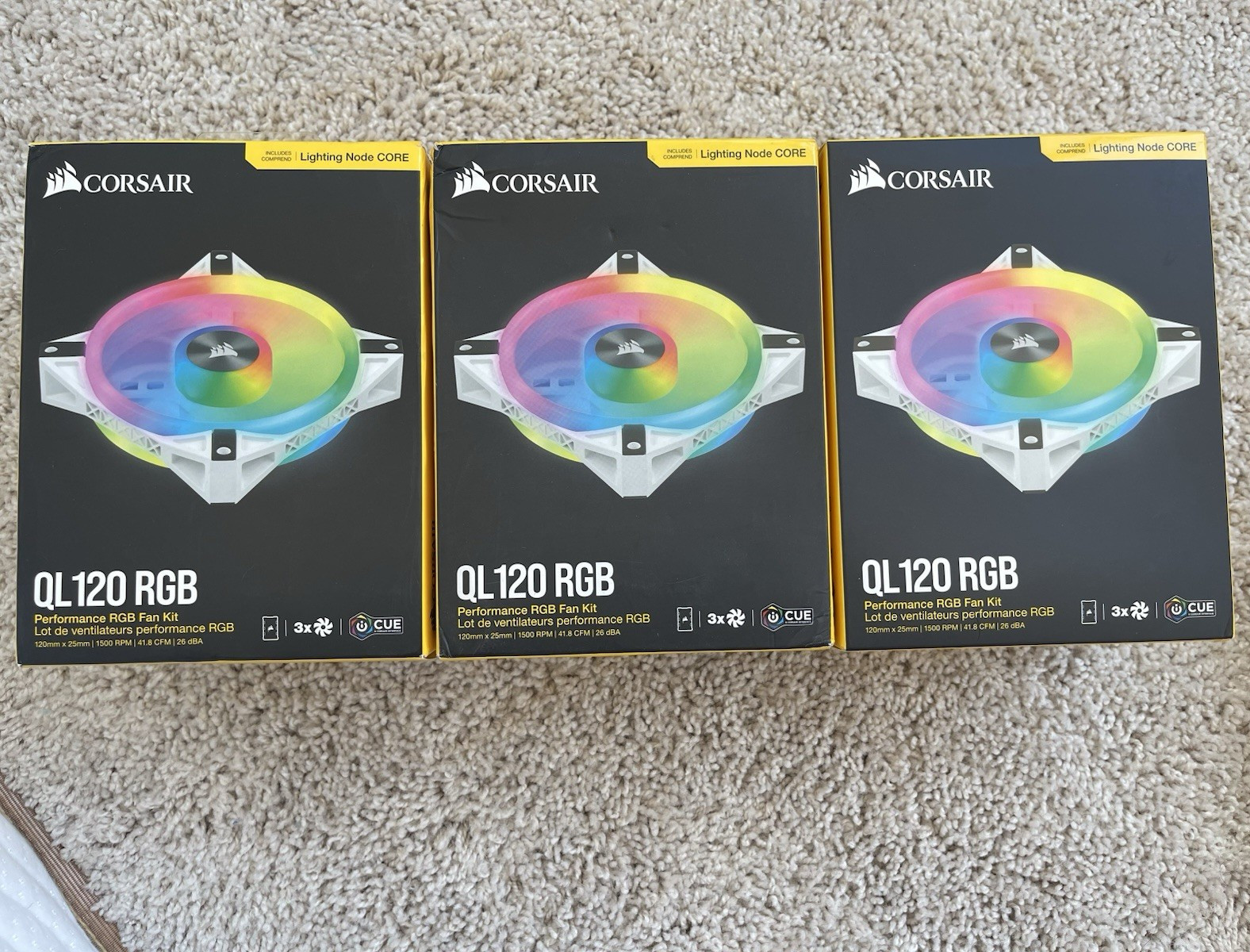 3x Corsair QL120 RGB 120mm White PWM Case Fan Kit 41.8 CFM 1500RPM