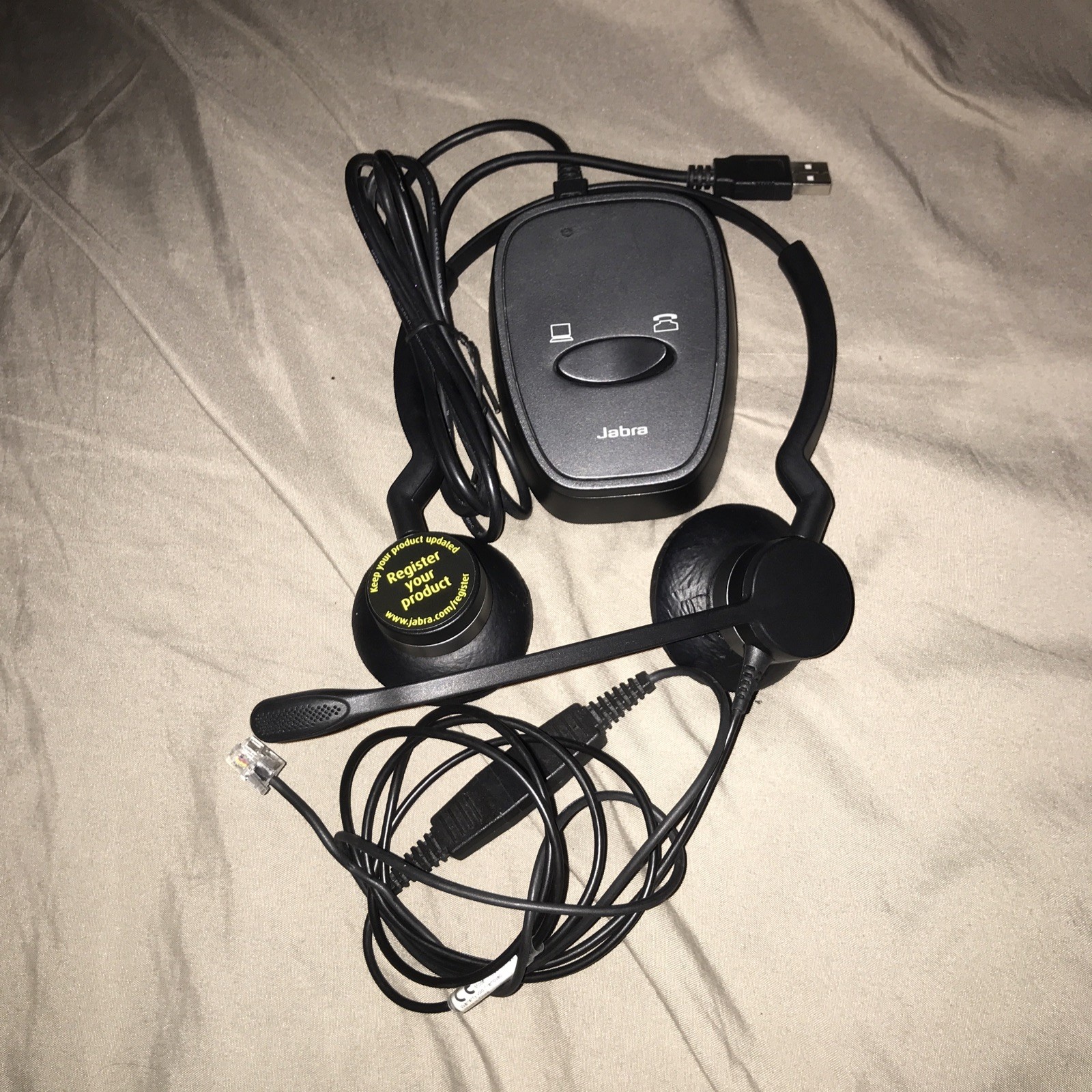 Jabra hsc015 Headphones P/N 2309-820-105 And Link 180 USB And Phone Switch USED
