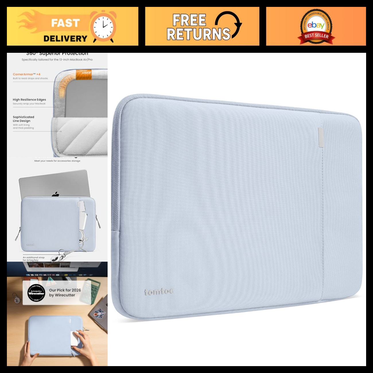 360° Protective Laptop Sleeve for 13" MacBook Air & 13" Laptops - Shockproof, Li
