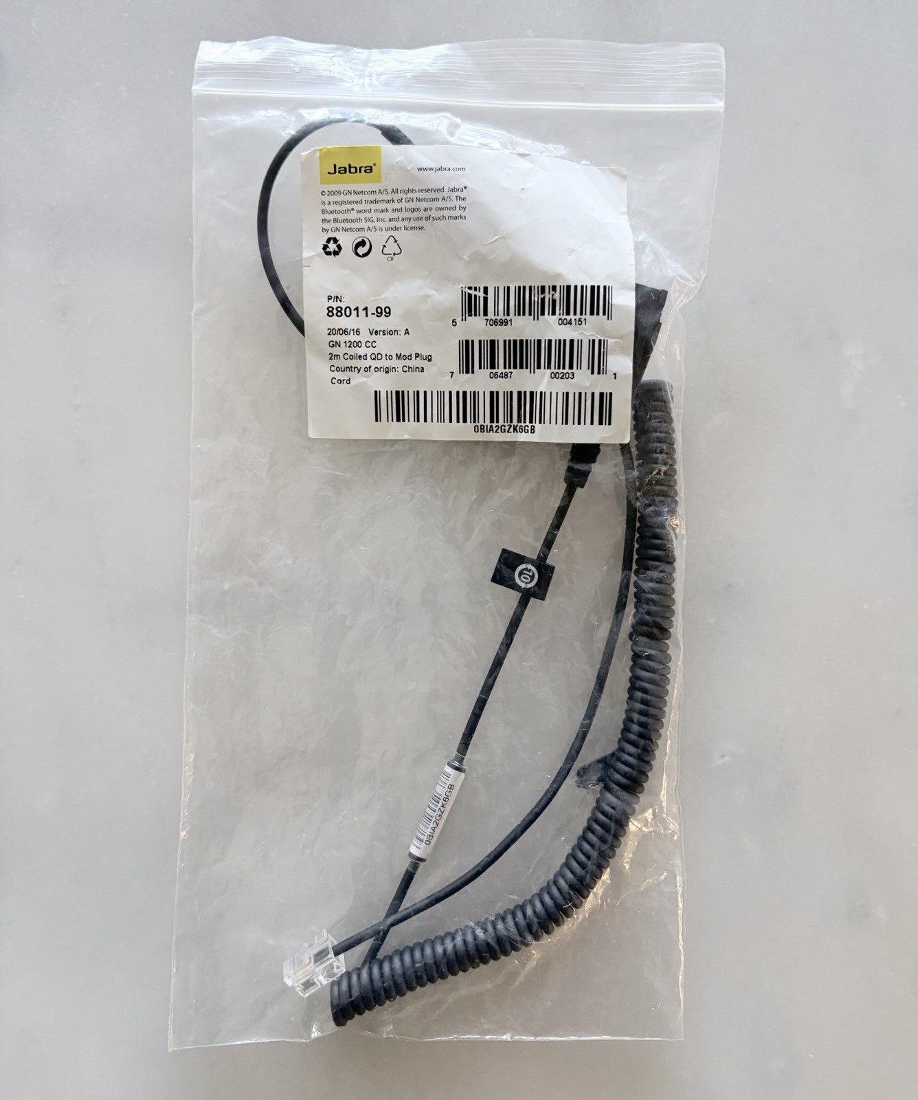 Jabra GN1200 CC 88011-99 2m Coiled QD to RJ9 Headset Smart Cord Cable