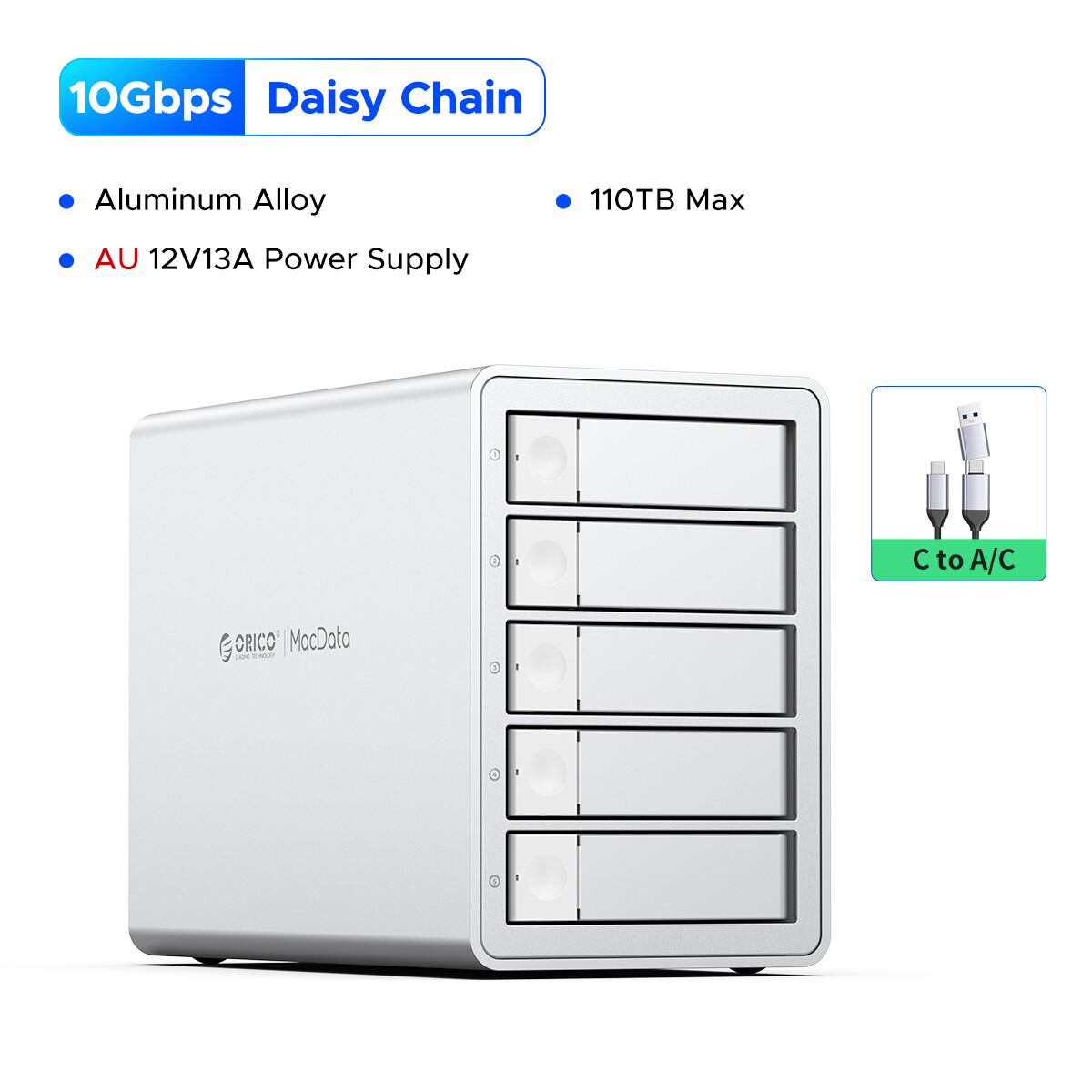 ORICO 5 Bay RAID Hard Drive Enclosure  Case for 2.5" 3.5" SATA HDD SSD Dock