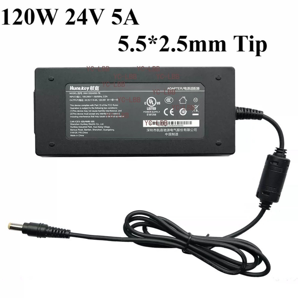 Huntkey 120W 24V 5A Charger Power Supply 5.5*2.5mm Tip Adapter HKA12024050-7B
