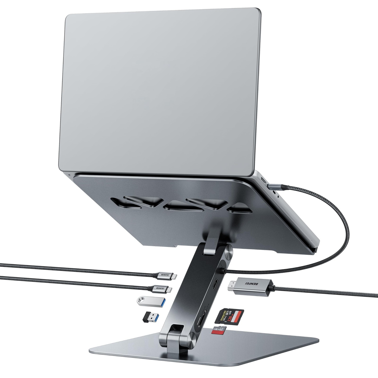 BENFEI Laptop Stand with USB C 7in1 Docking Station,HDMI 4K@60Hz,1*SD 1*Micro...