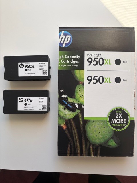 Lot of 2 - Genuine HP 950xl black ink - New/open box - Unused - 2015 date