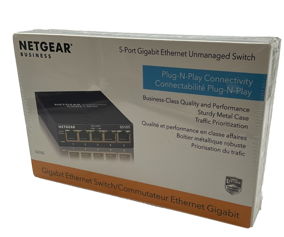 NEW NETGEAR ProSafe GS105 5 Port Gigabit Desktop Switch