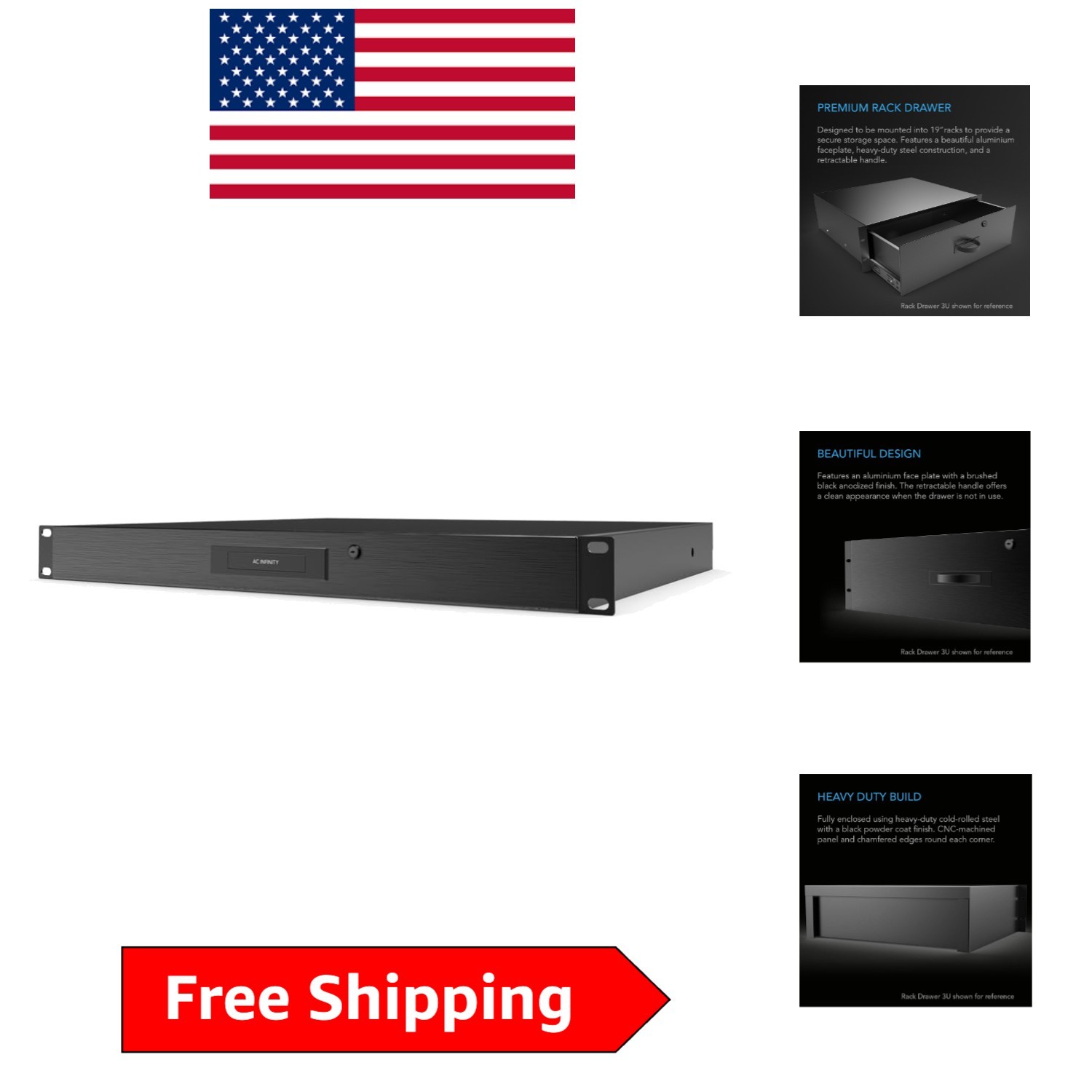 1U Elegant Rack Mount Drawer with Aluminum Faceplate for 19” AV/DJ Equipment