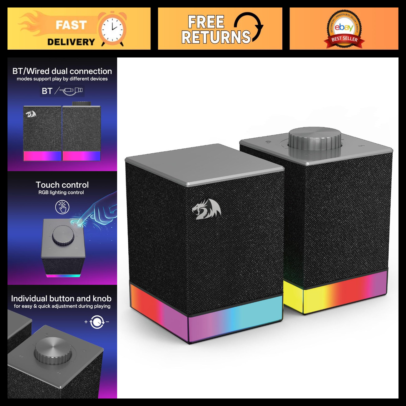RGB Gaming Speakers with Bluetooth 5.3 & USB Dual Connectivity for PC & Laptop