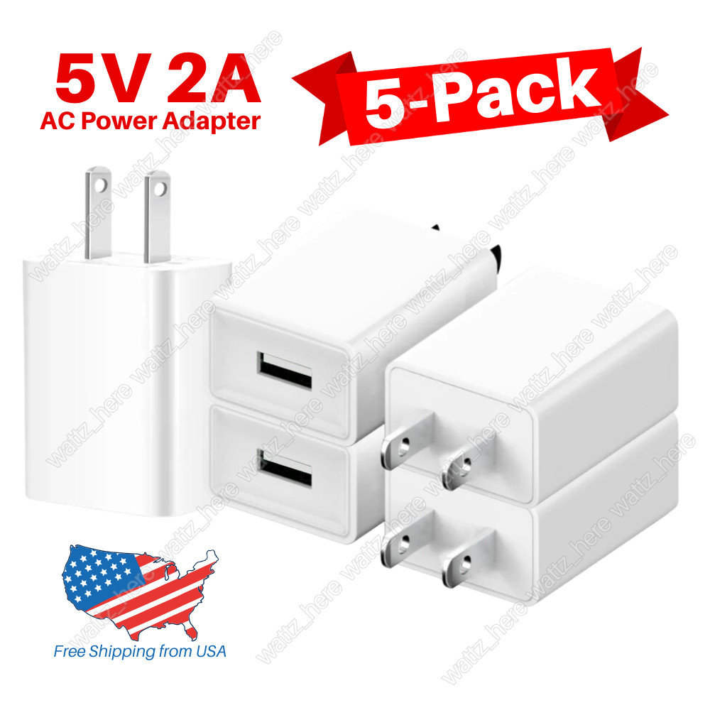 5Pack 5V 2A USB Port Jack Wall Charger 5 Volt v 2 Amp AC to DC Power Adapter Lot