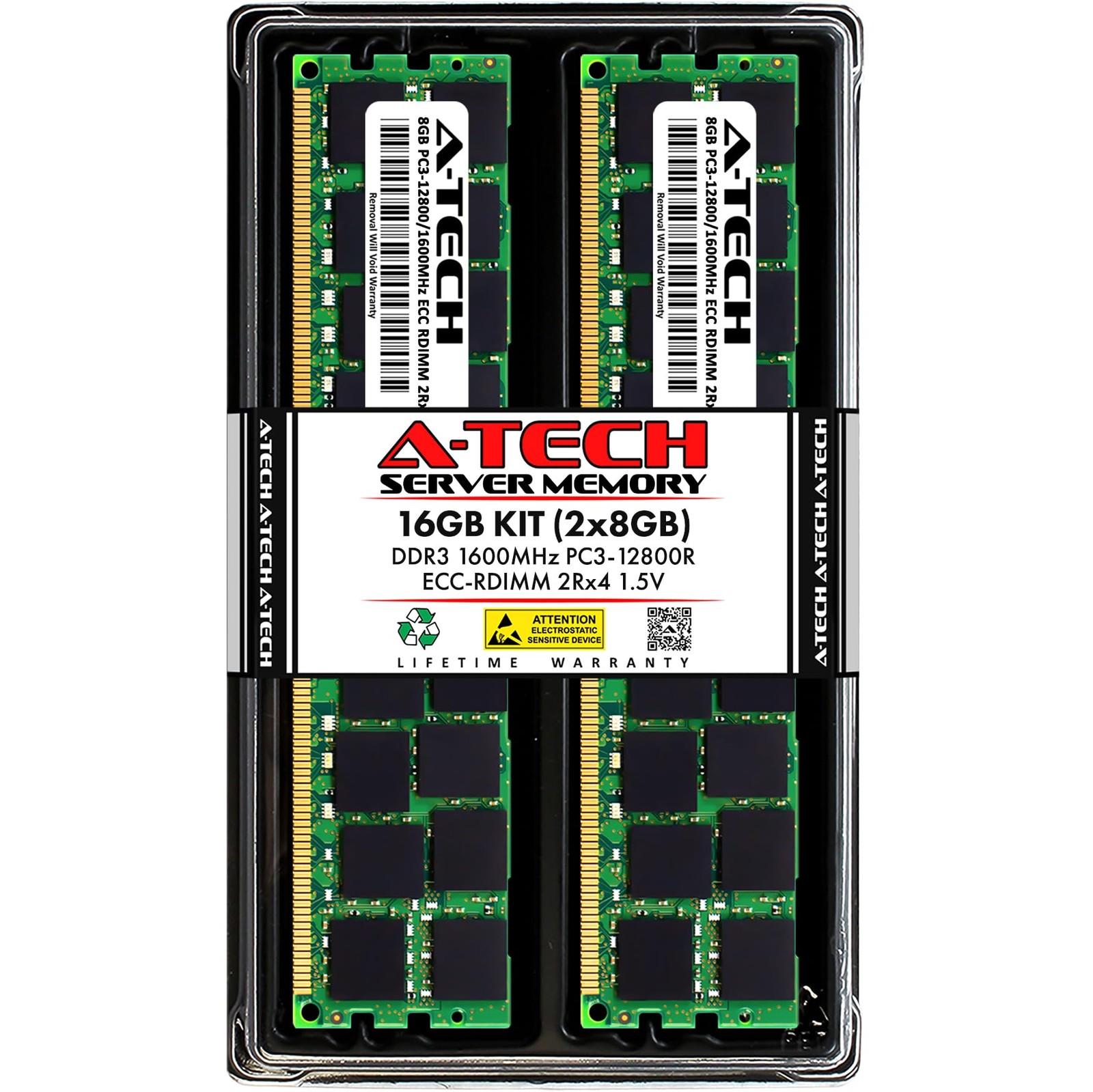 ATech 16GB Kit 2x8GB DDR3 1600MHz PC312800R ECC RDIMM 2Rx4 Dual Rank 1.5V Reg...