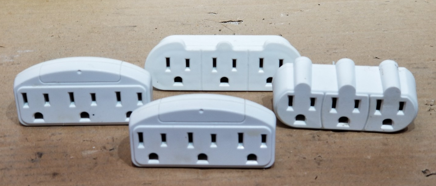 4X Grounded 3 Outlet Triple AC Wall Plug Power Splitter 3-Way Electric Adapter