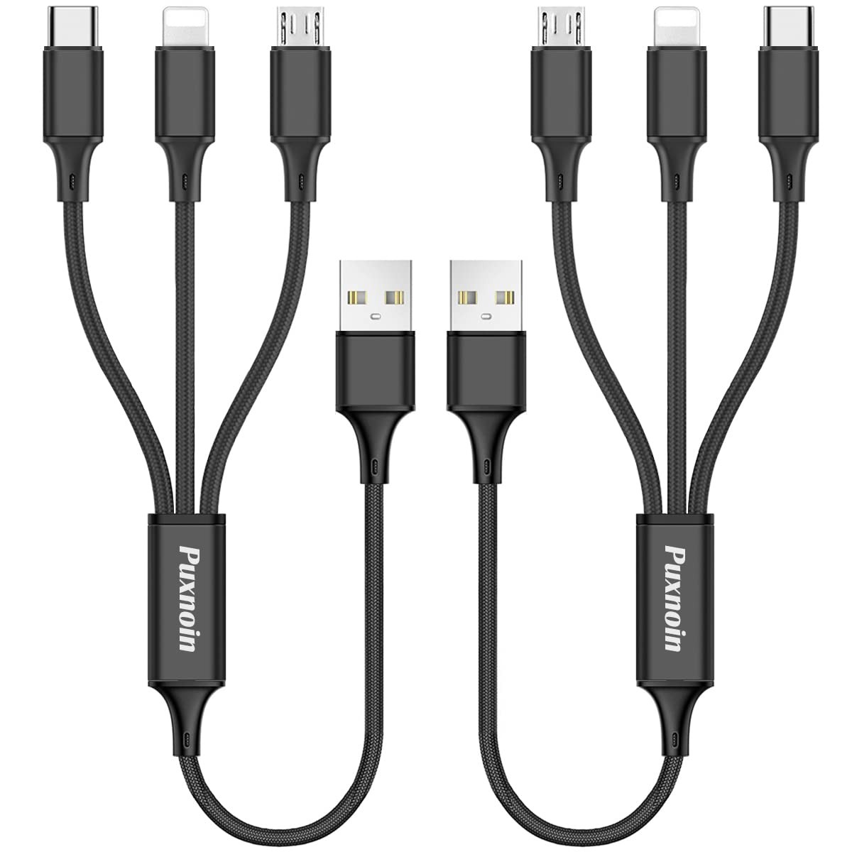 Puxnoin Multi Charging Cable, 2Pack Charger Cable Short 1 feet, black 