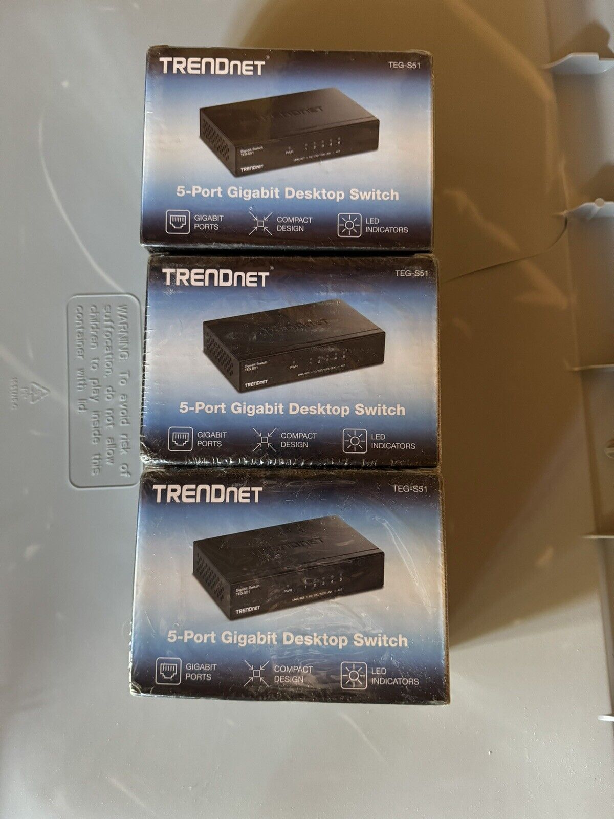 Lot Of 3 - TRENDnet 5-Port Gigabit Desktop Switch, TEG-S51, 5 x Gigabit Ports