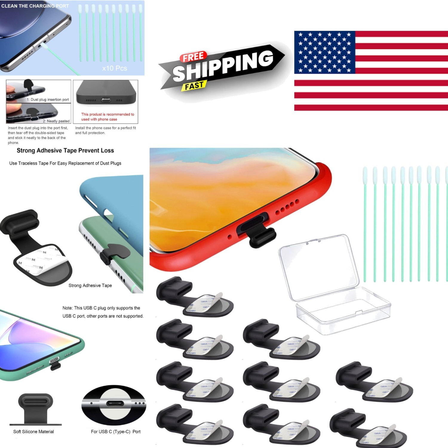 Durable USB C Type Anti Dust Plugs 10PCS Silicone Covers for Phones and Tablets