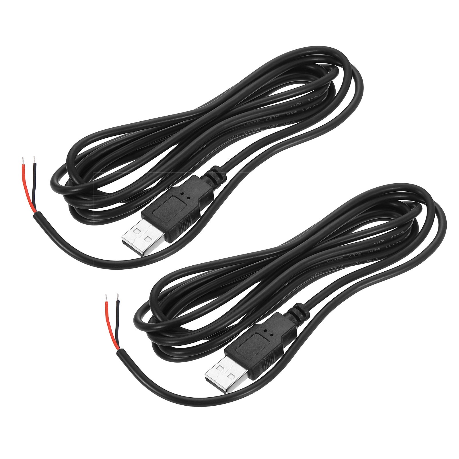 Micro USB Male to 2Pin Bare Wire 24AWG 79", 2Pcs Open End Pigtail Power Cable