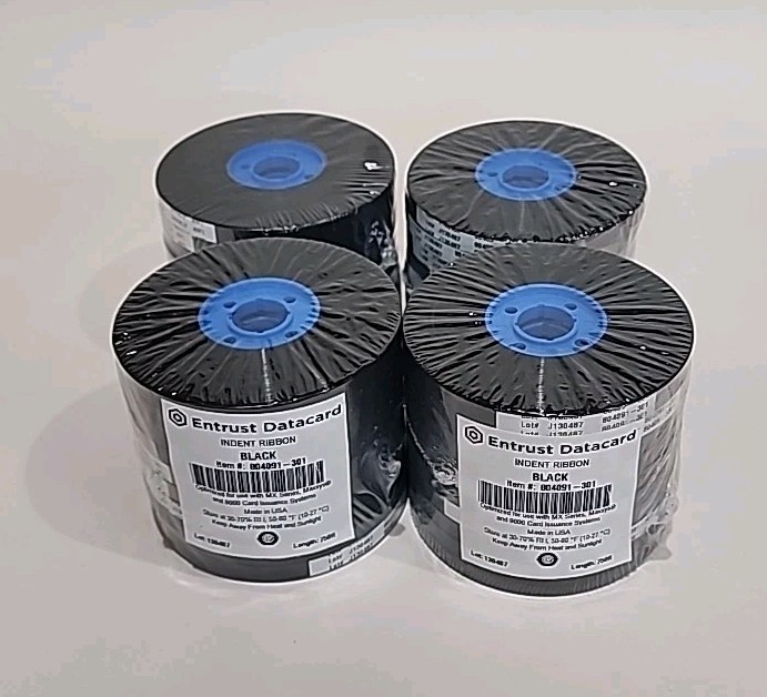 Entrust Datacard Indent Ribbon  804091-301 Black 750FT. (4) 10 Packs 40 Total 