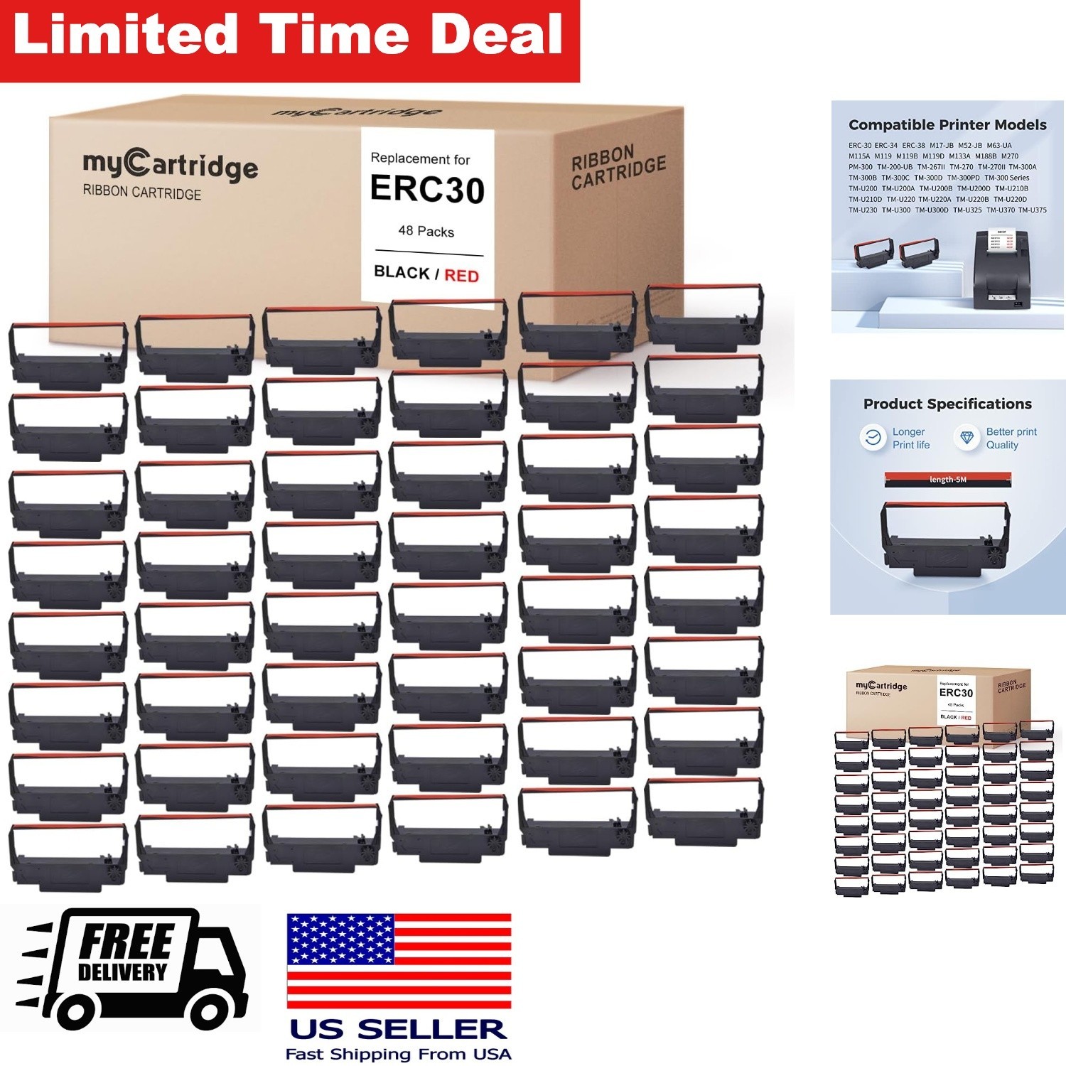 High Quality Replacement Ribbon for ERC30 34 38 48 Pack Long Life 5m