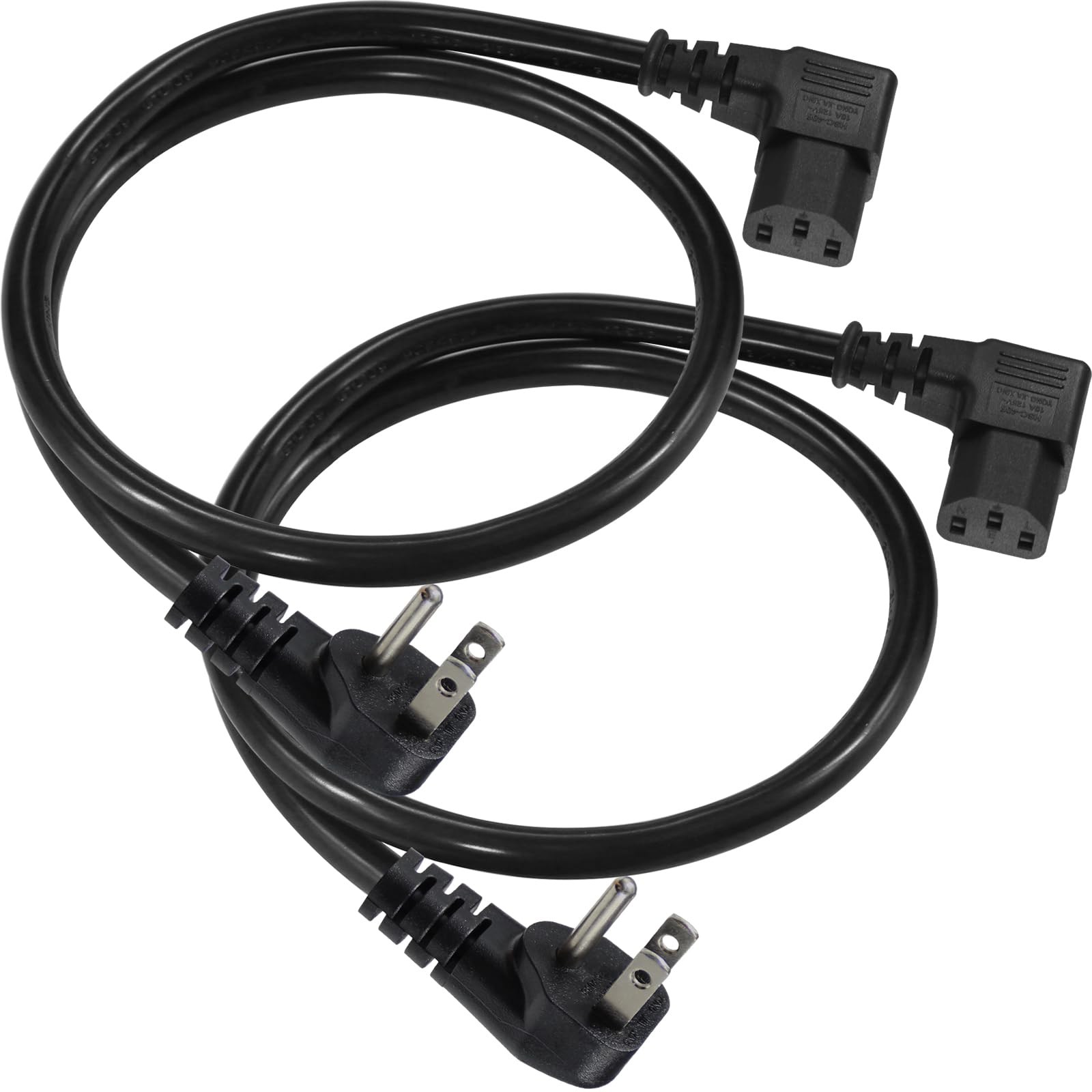 2 Pack 2 FT 90 Degree Computer Power Cord Flat Plug To Right Angle C13