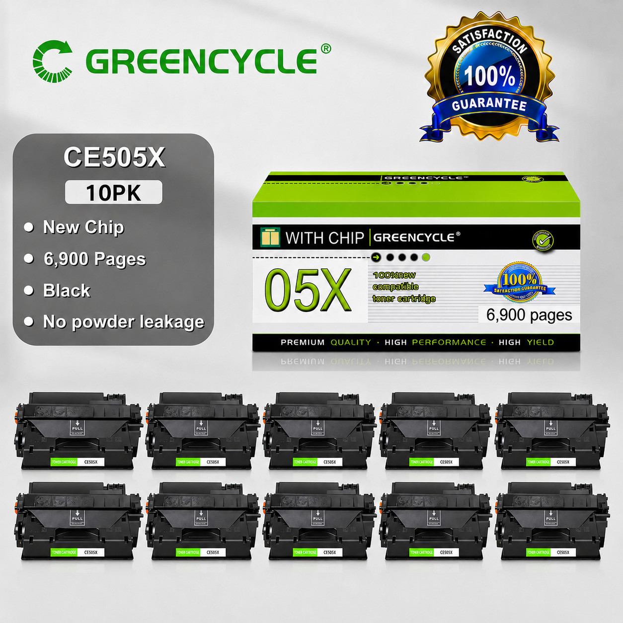 10PK CE505X High Yield Toner Cartridge For HP 05X LaserJet P2055 P2050 P2055n