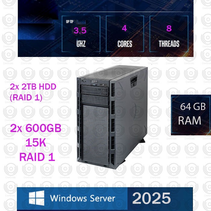 Dell PowerEdge T430 Tower Server Quad Core Xeon E5 48GB 4TB Window Server 2025