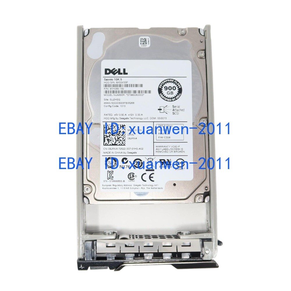 9TH066-150 Dell 8JRN4 900GB 10K RPM 6Gbps 2.5" SAS SERVER HDD Hard Drive W/Caddy