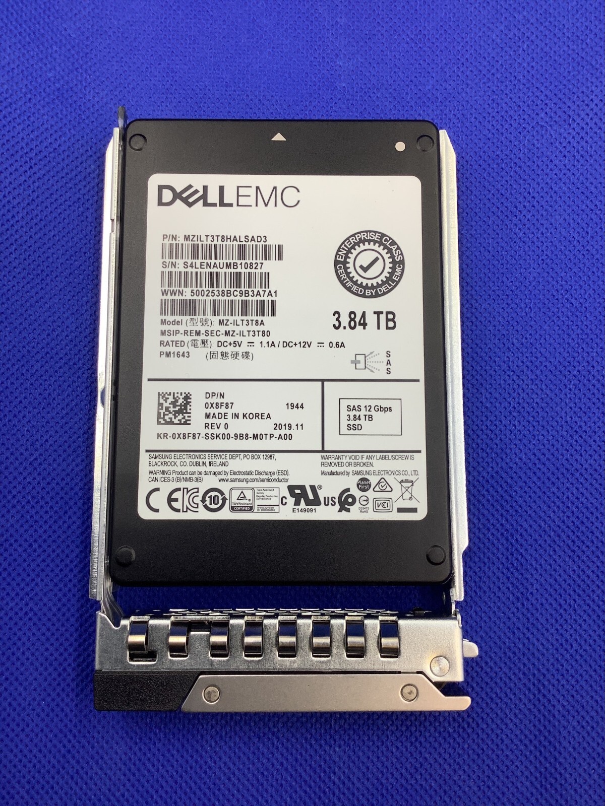 X8F87 DELL EMC PM1643 3.84TB 12Gbps SAS 2.5 HOT-PLUG SSD 0X8F87 MZ-ILT3T8A