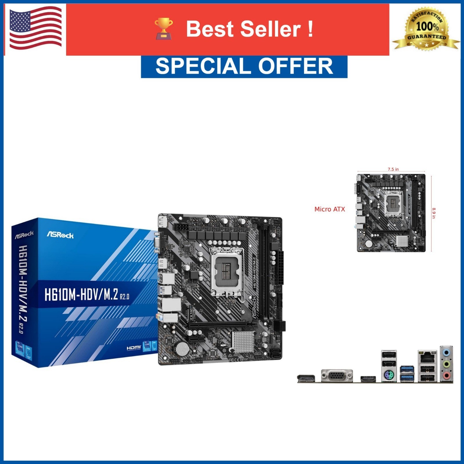 ASRock H610M-HDV/M.2 R2.0 Micro-ATX Motherboard LGA1700 DDR4 PCIe 4.0