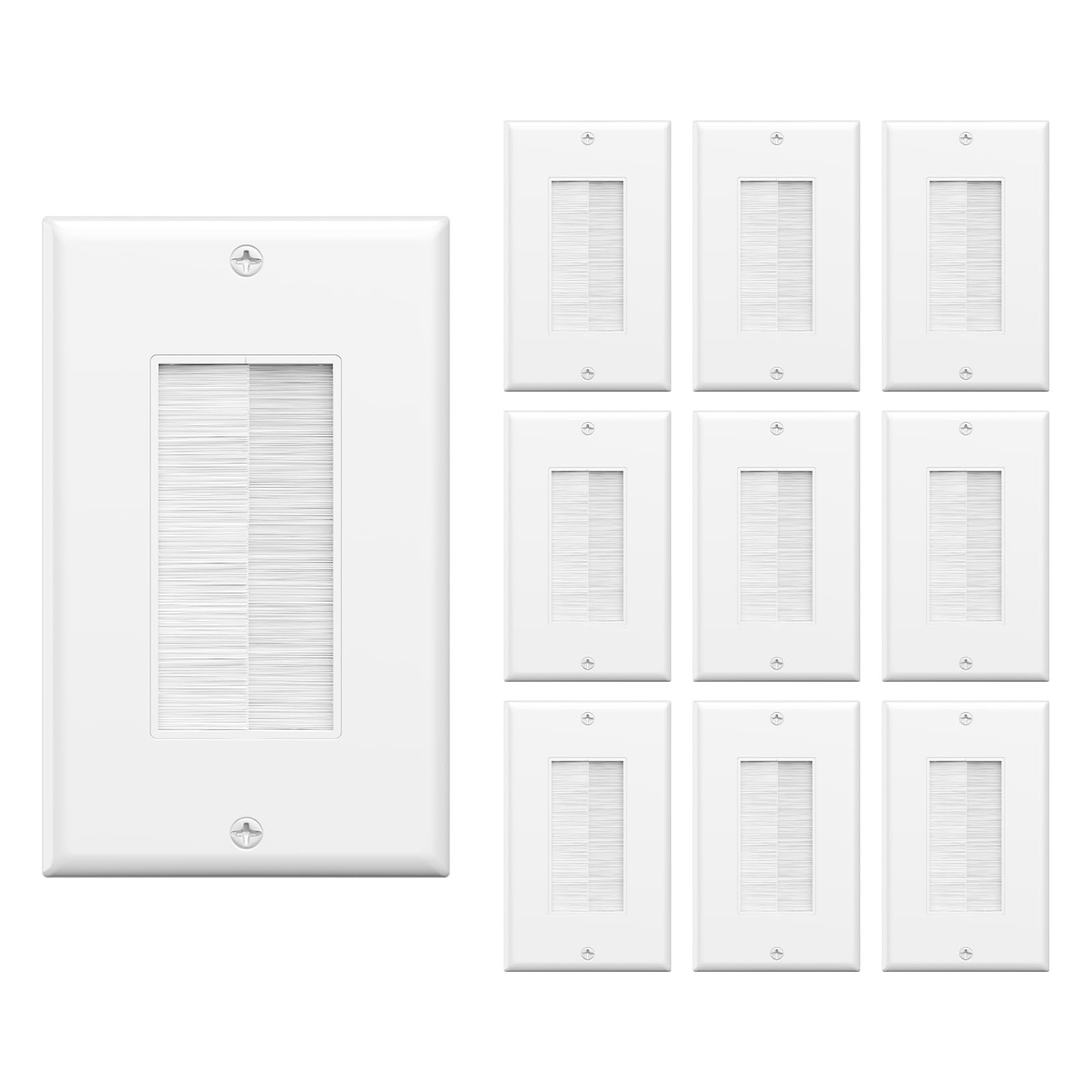 Brush Wall Plate 10-Pack, UL Listed Cable Pass Through Insert for Wires, Single