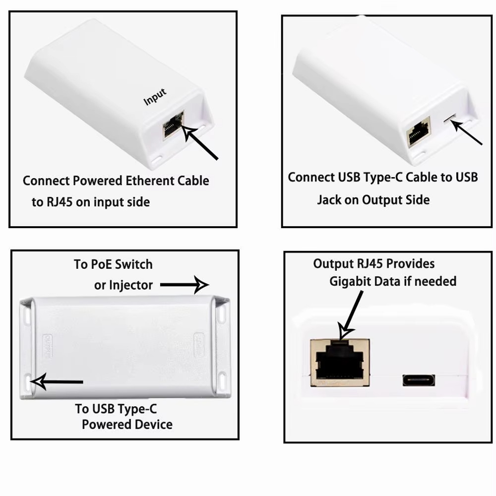 PoE Texas GAT-USBC PoE+ (802.3at) to USB-C Splitter - 25W USBC / Ethernet