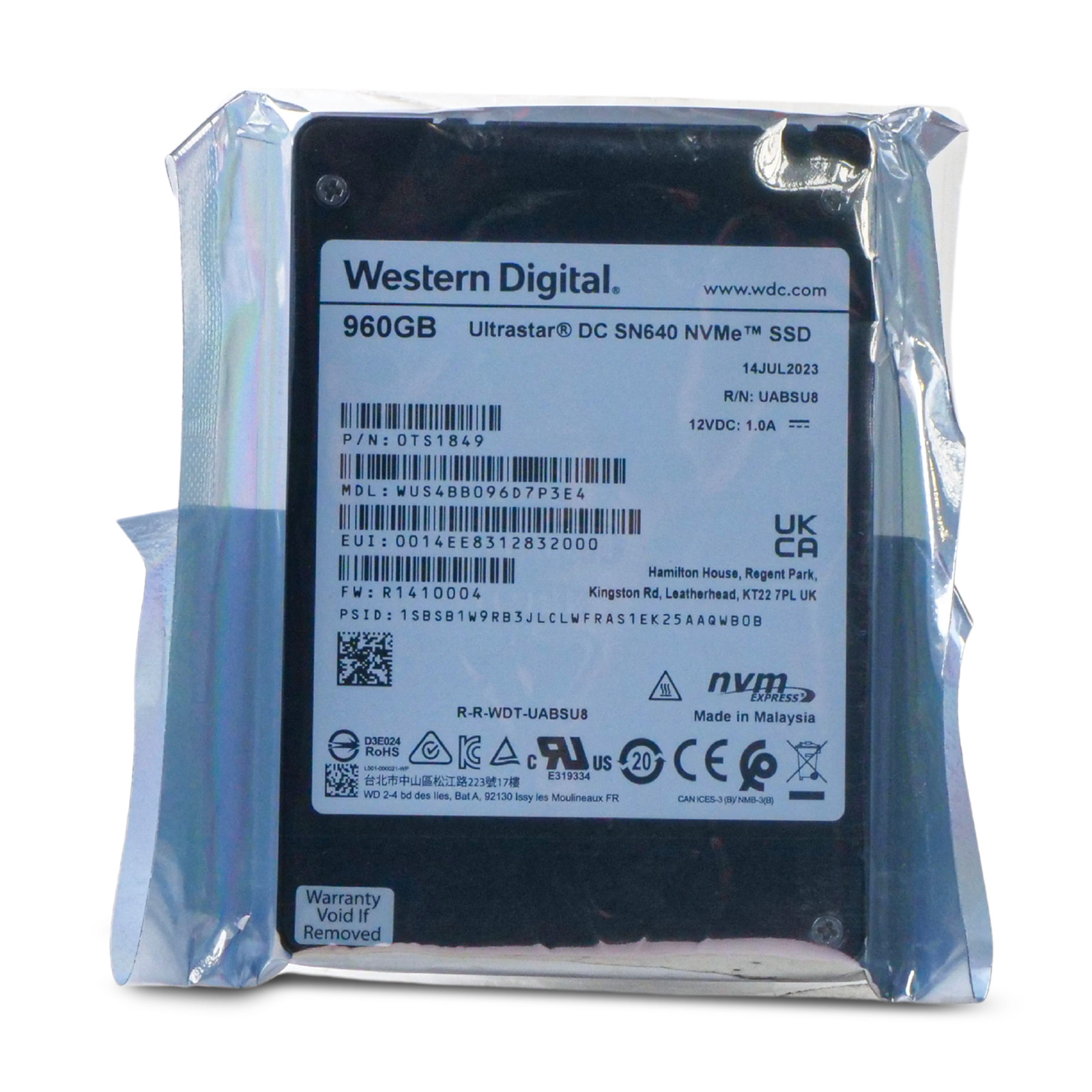 WD SN640 960GB WUS4BB096D7P3E4 0TS1849 PCIe Gen 3.1 x4 4GB/s U.2 NVMe 2.5" SSD