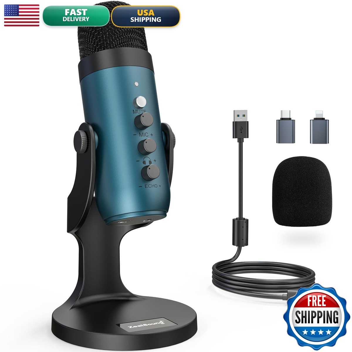 ZealSound K66 USB Podcast Microphone for PC, iPhone, iPad, Android - Teal