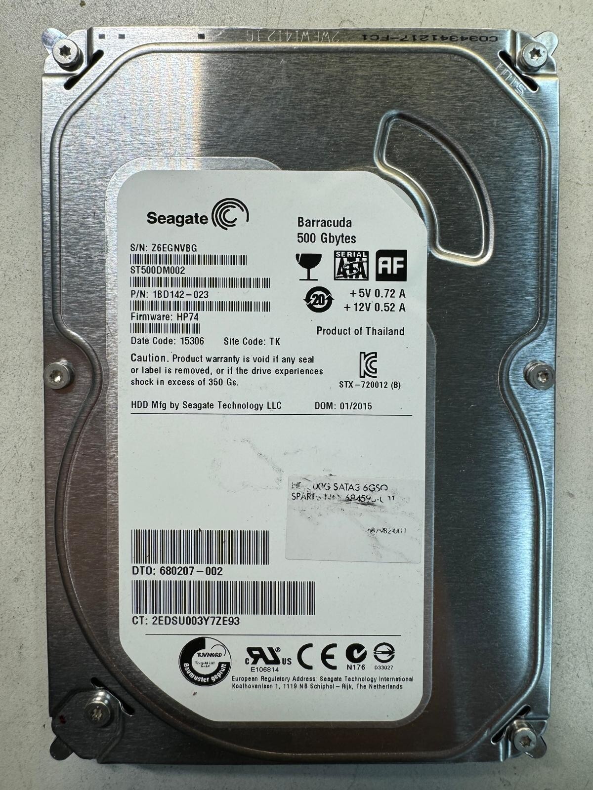SEAGATE ST500DM002 1BD142-023 500GB Firmware HP74 Code 15306 SATA 3.5" HDD