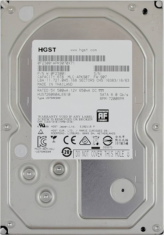 HGST 6TB 3.5" 7200RPM 128MB SATA III 3.5" Hard Drive HDD 0F23001 HUS726060ALE610
