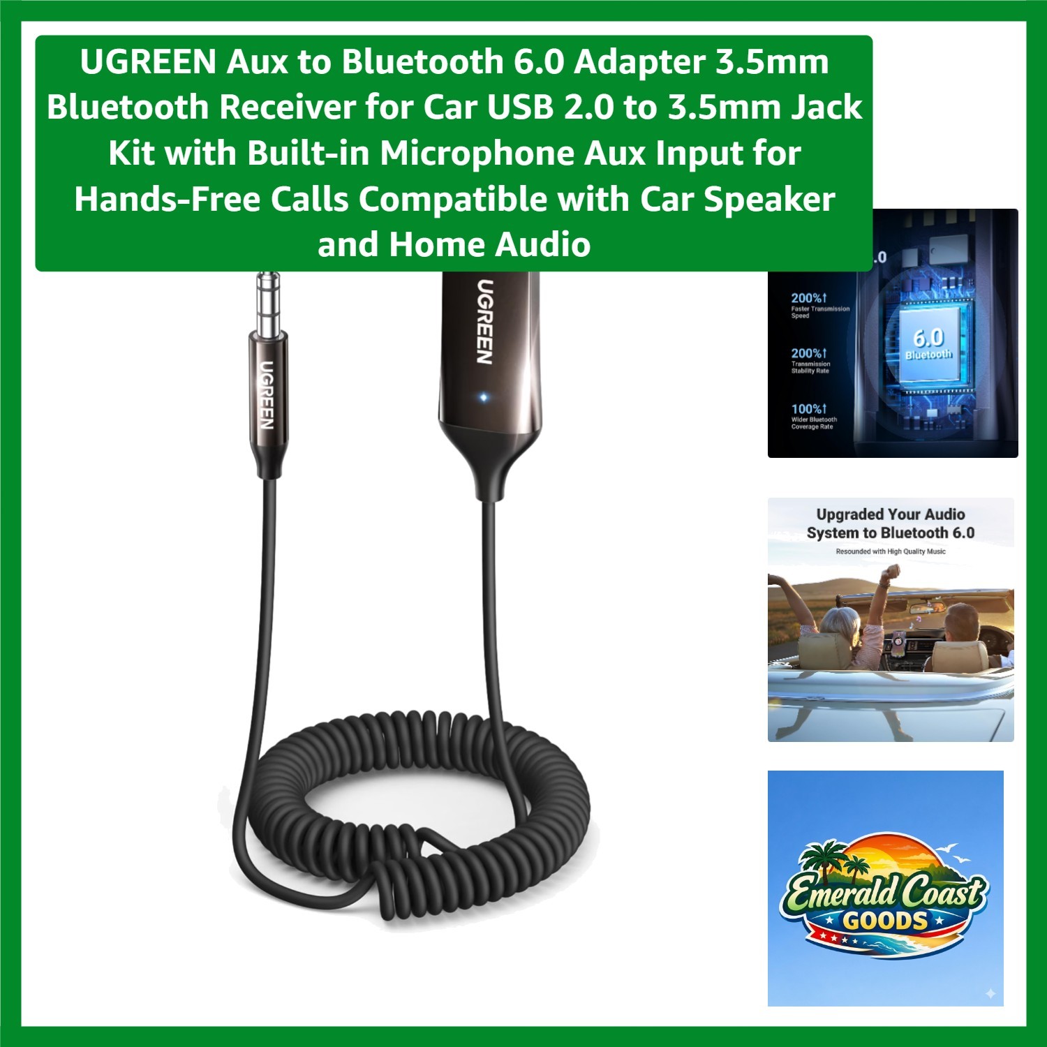 Durable Zinc Bluetooth Car Receiver with Hands-Free Calling Capability