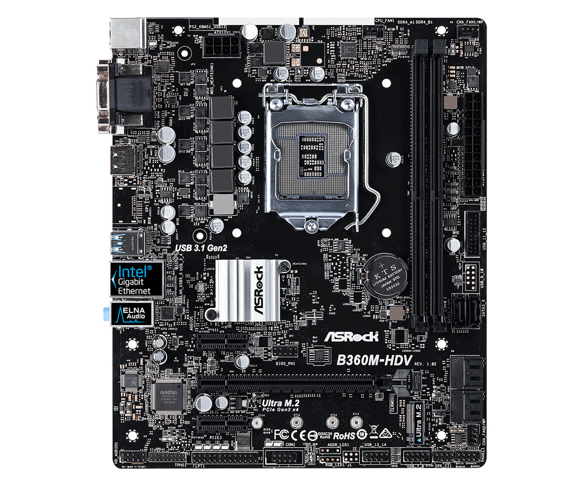 FOR ASRock B360M-HDV HDMI DVI-D D-Sub 32GB LGA1151 DDR4 Motherboard Test 100% OK