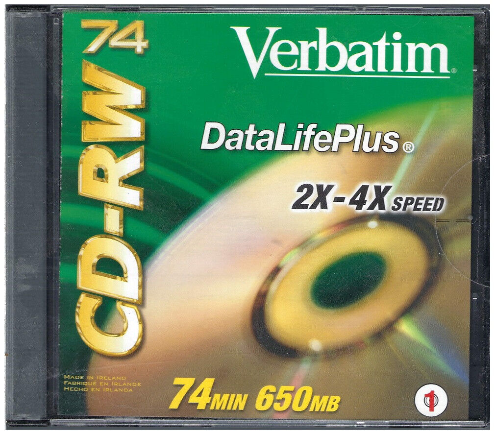 CD-RW 74; Verbatim DataLifePlus; 2X-4X Speed;  74 min; 650MB - New; Sealed