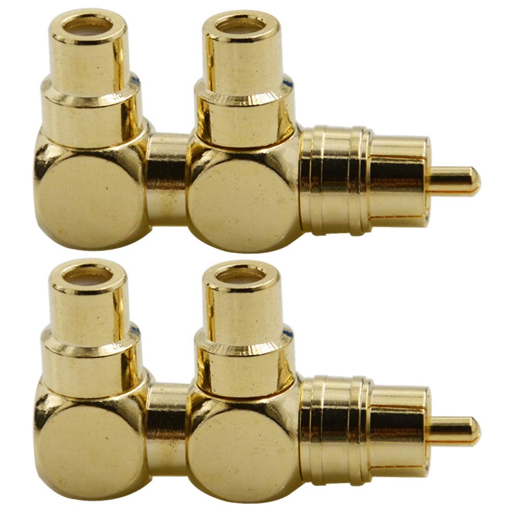 2PCS RCA Splitter Adapter to Female Right Angle Plug Audio Video Connector Co...