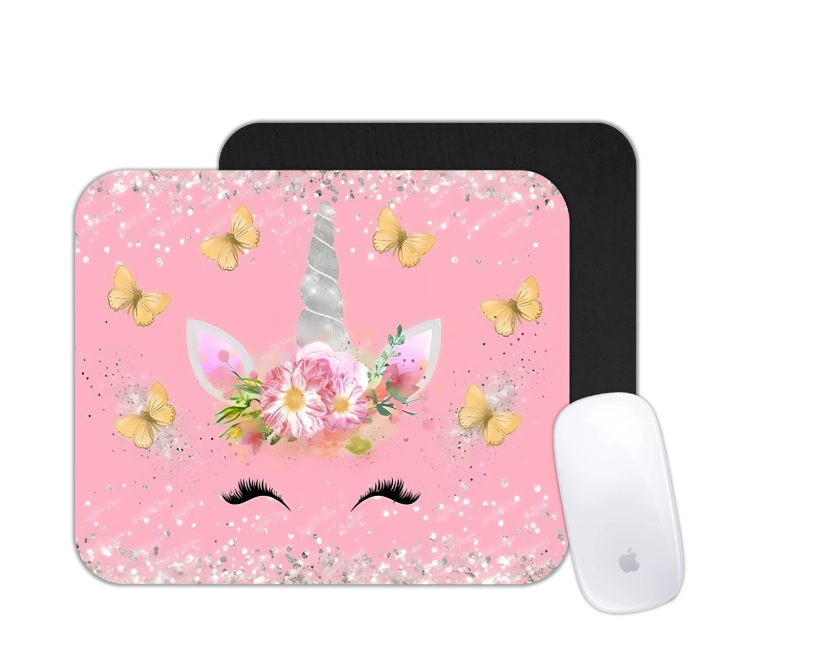 Pink Unicorn Girly Butterflies Mouse Pad | Cute Magical Fantasy Desk Mat